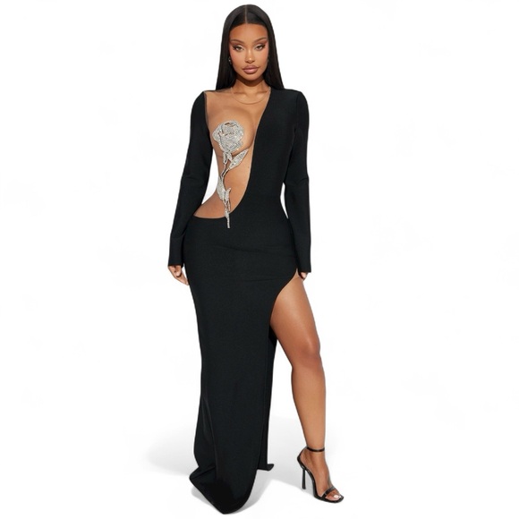 Mary Embellished Rose Maxi Dress - Black L - Picture 1 of 4